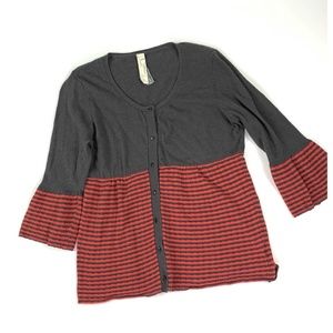 Fossil Gray Red Stripped Empire Waist Knit Shirt